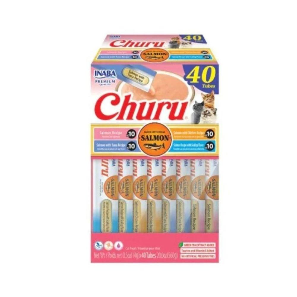 伊纳宝Inaba 超值综合猫咪汤条 三文鱼综合口味 一盒40根入