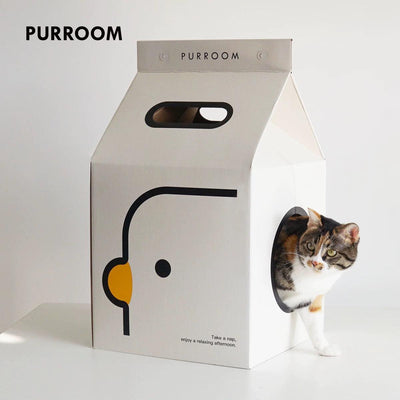 Purroom 牛奶盒猫窝猫抓板 别墅立式房子牛奶盒 瓦楞纸猫抓盒子 - Maokidspet