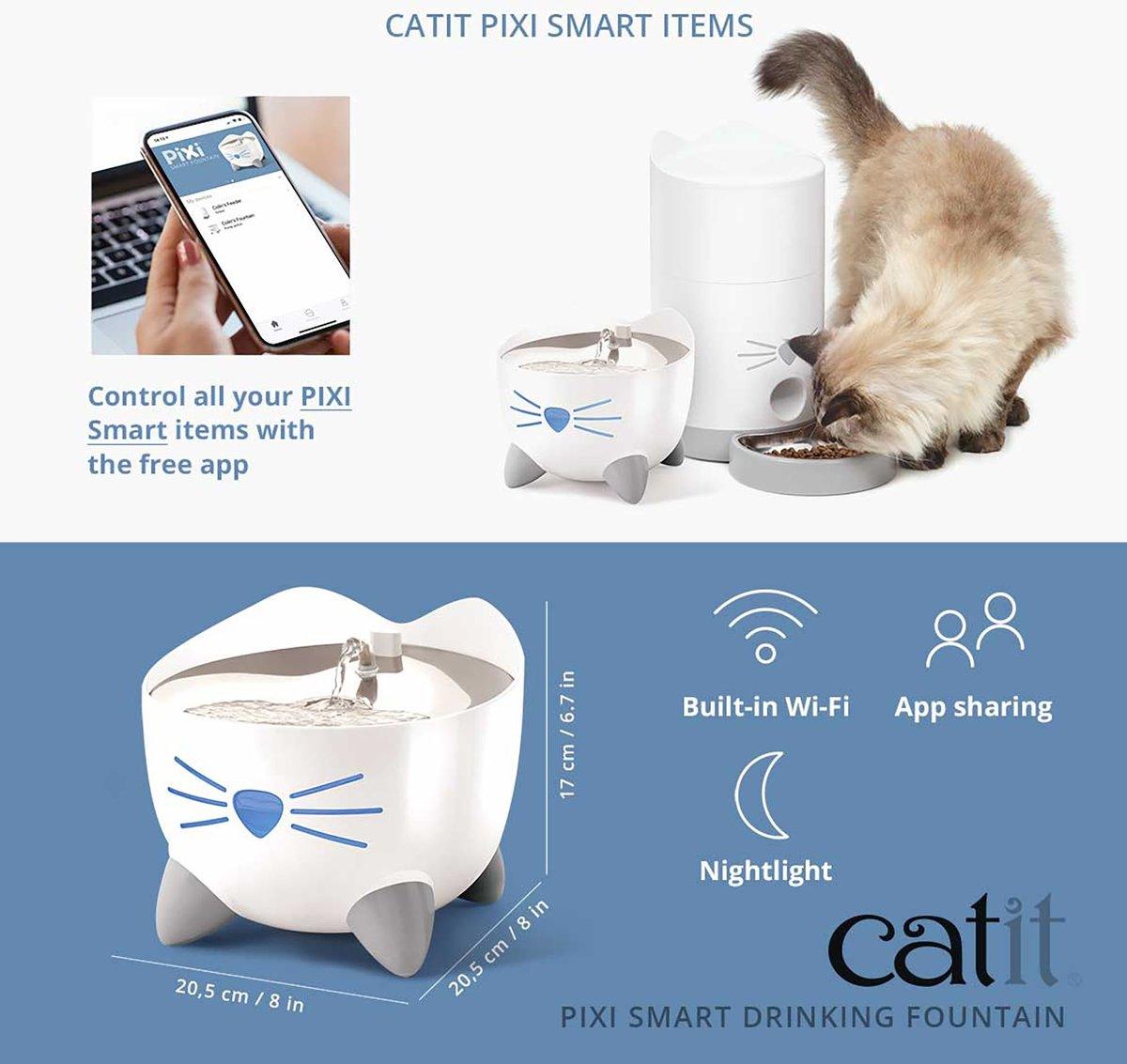 Catit Pixi智能版可杀菌不锈钢饮水器 可连接手机App 2.5L容量 - Maokidspet