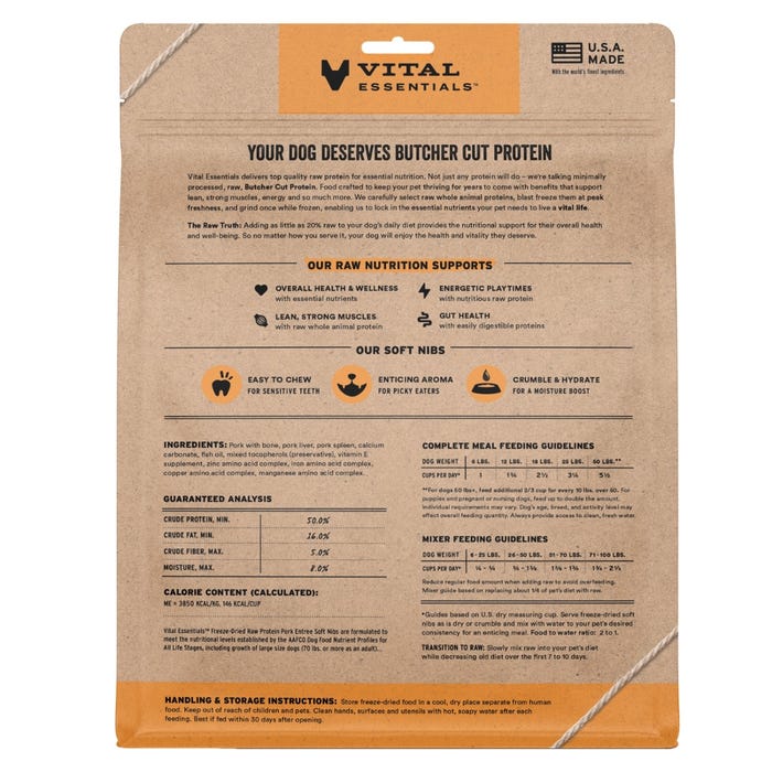 Vital Essentials Freeze-Dried Raw Pork Soft Nibs For Dogs