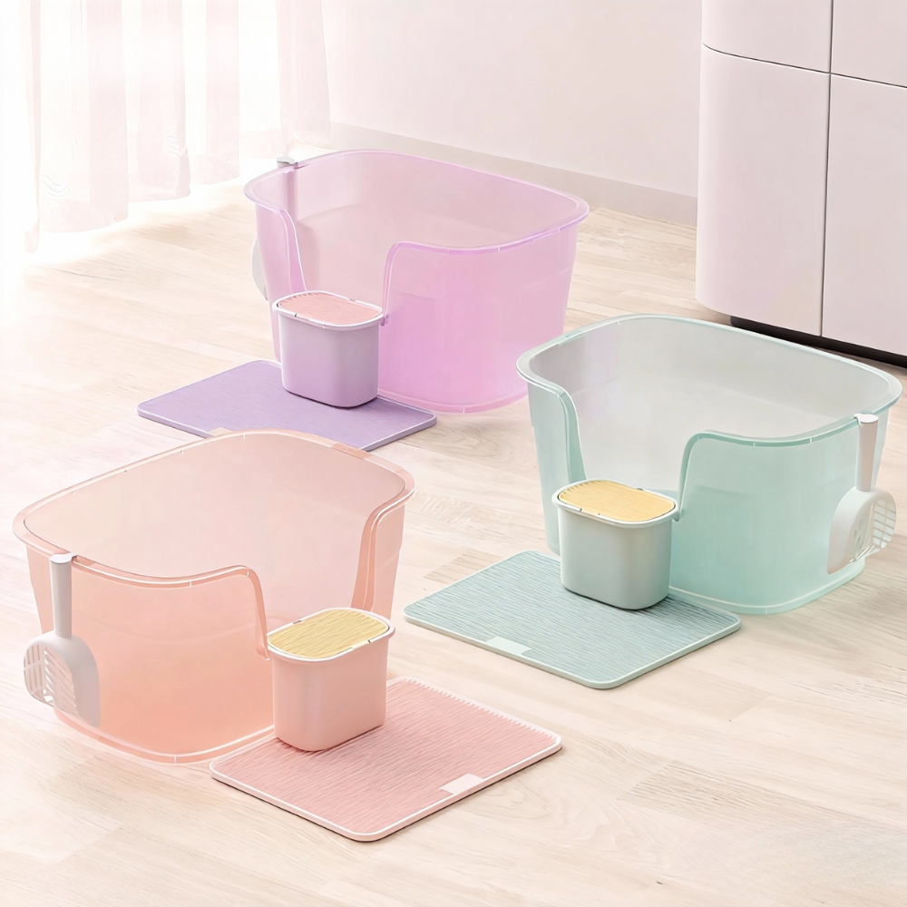 Wink Honey Cat Litter Box with High Sides & Litter Mat & Scoop & Trash Bin