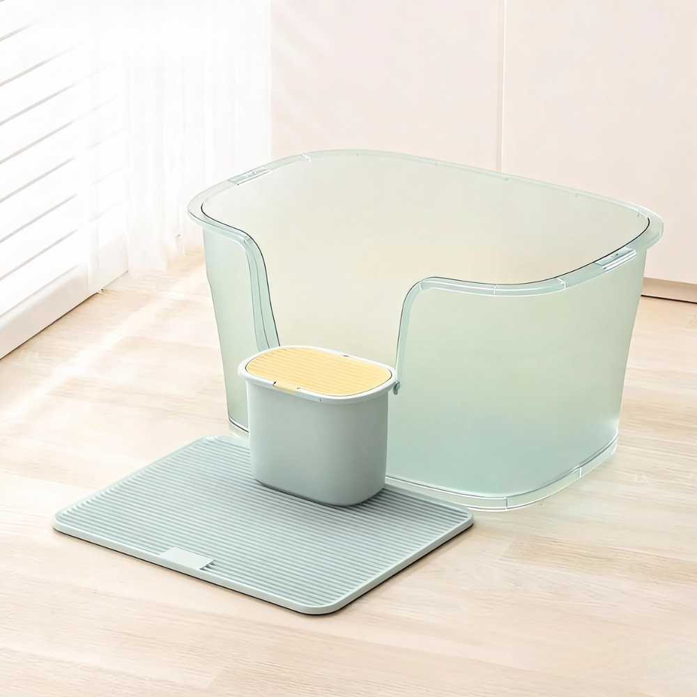 Wink Honey Cat Litter Box with High Sides & Litter Mat & Scoop & Trash Bin