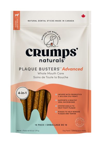 Crumps' Natural Plaque Busters Advanced Whole Mouth Dental Sticks With Probiotics - Dog Dental Chew - 10pc 7in 270g