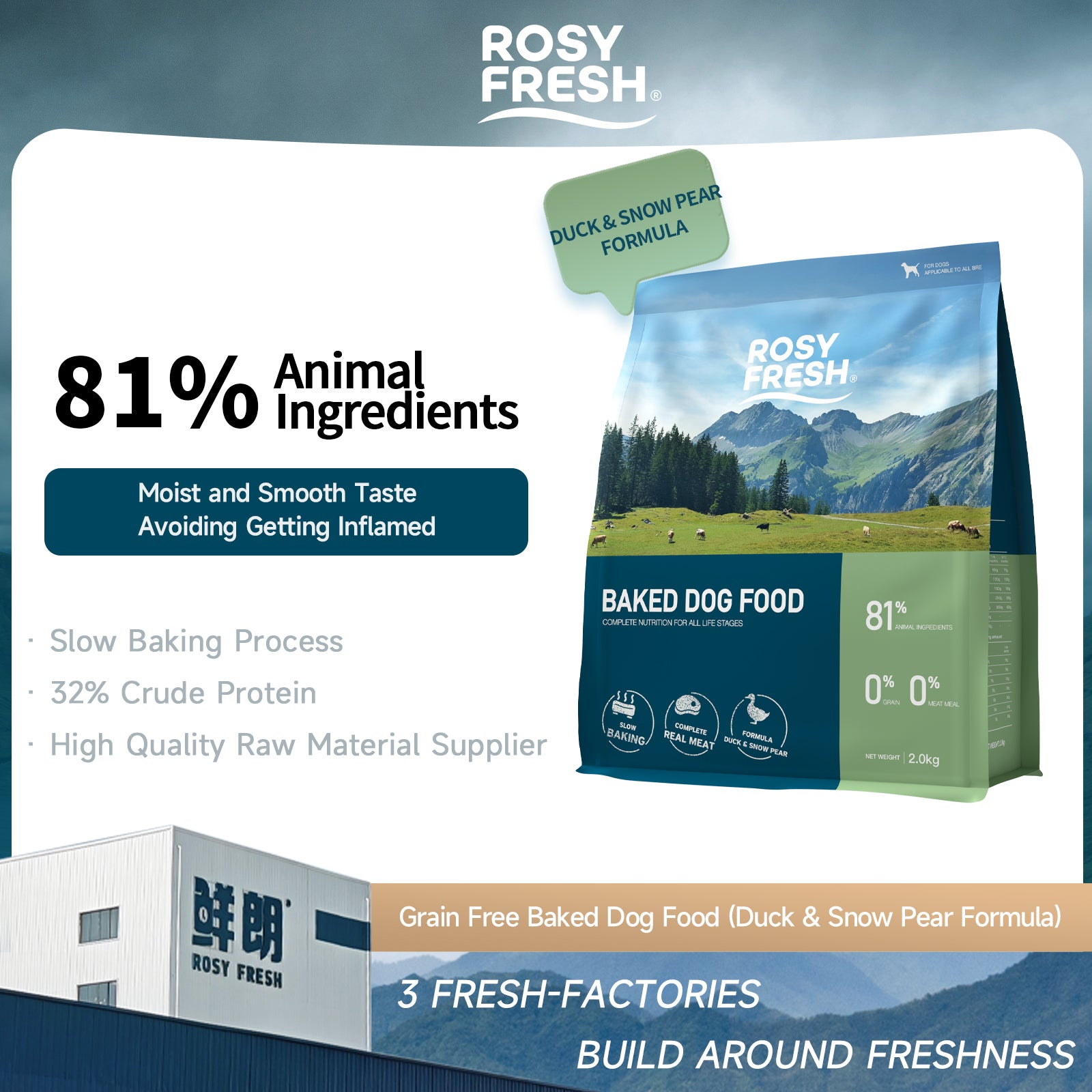 Rosy Fresh Duck & Snow Pear Recipe Baked All Life Stage Dog Dry Food - 2 Sizes