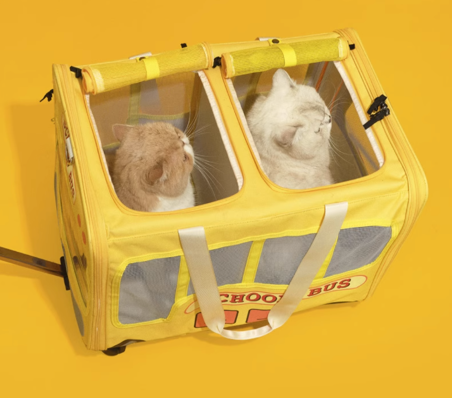 Purlab School Bus Luggage Trolley - Dual-Compartment Pet Carrier