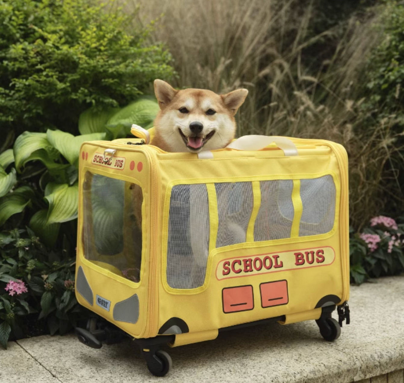 Purlab School Bus Luggage Trolley - Dual-Compartment Pet Carrier