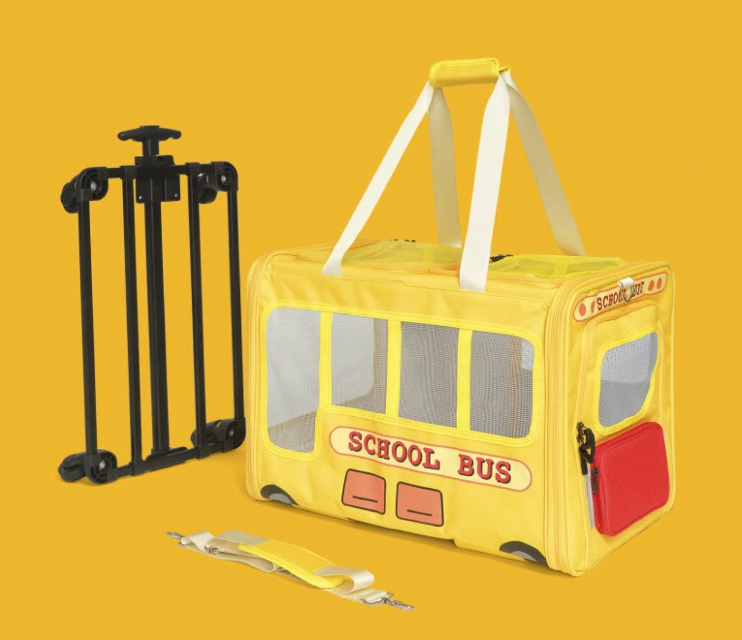 Purlab School Bus Luggage Trolley - Dual-Compartment Pet Carrier