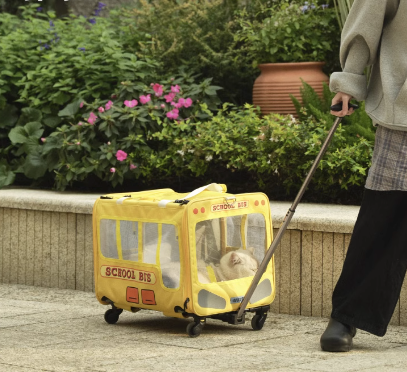 Purlab School Bus Luggage Trolley - Dual-Compartment Pet Carrier