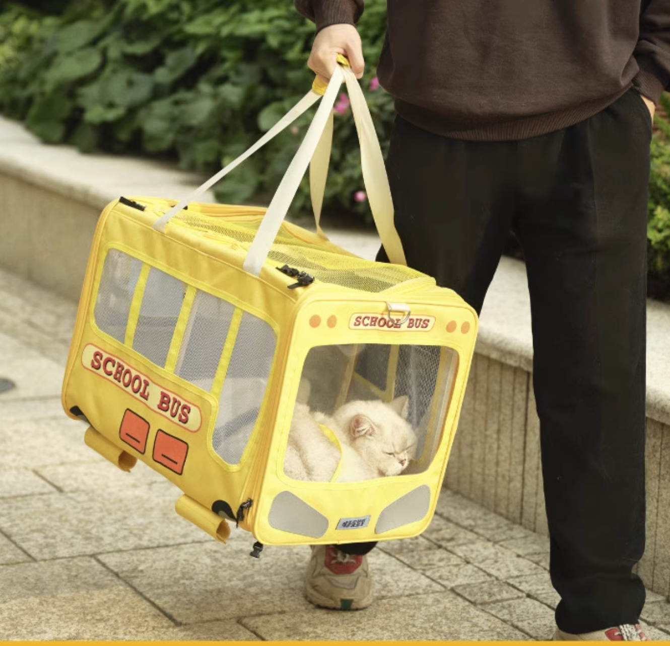 Purlab School Bus Luggage Trolley - Dual-Compartment Pet Carrier