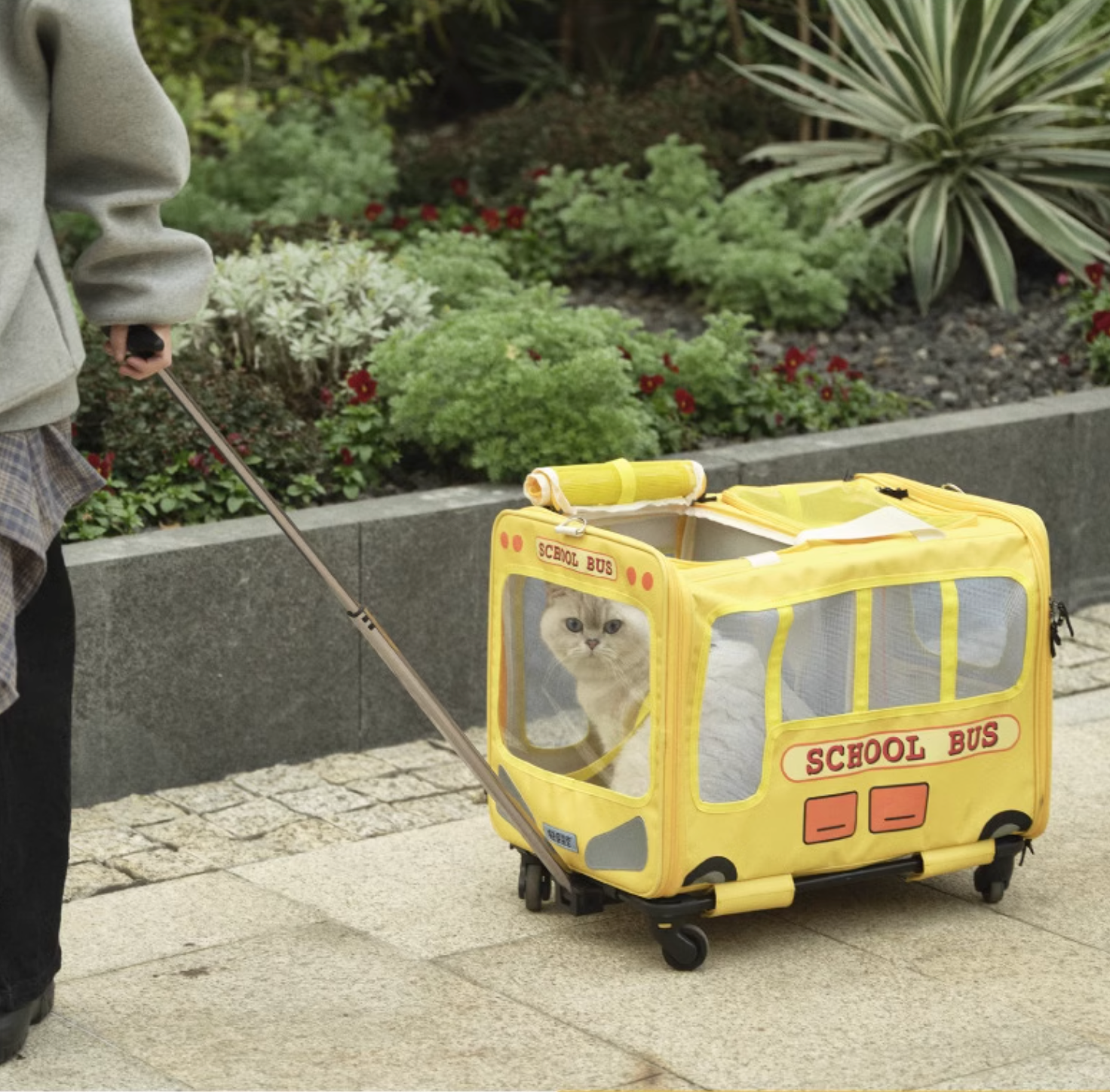 Purlab School Bus Luggage Trolley - Dual-Compartment Pet Carrier