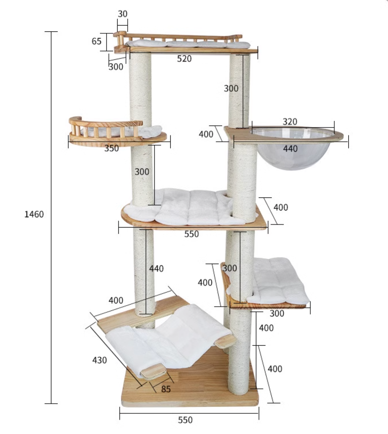 YuChong Sky Garden Solid Wood Cat Tree - 146cm