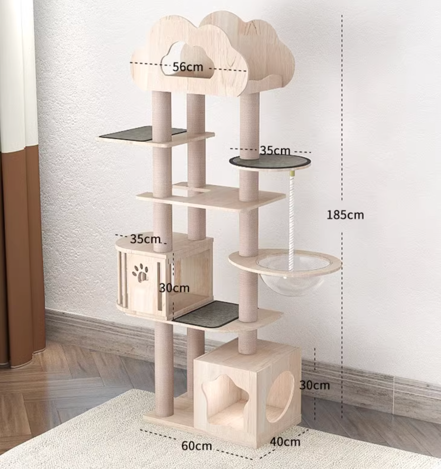 MengZhu Solid Wood Large Cloudy Cat Tree