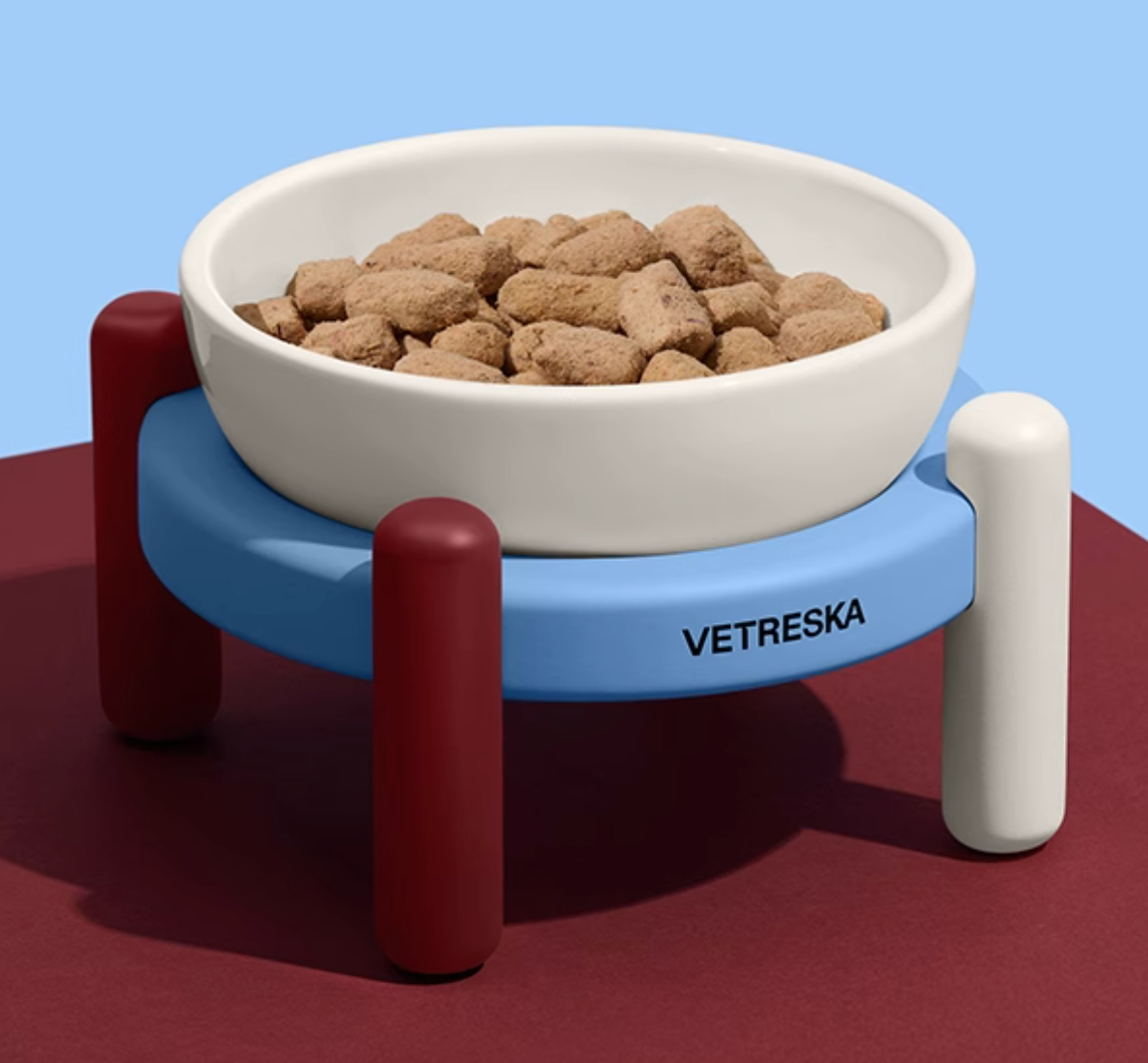 Vetreska Mist Merlot Ceramic Pet Bowl + Stand + Silicone Placemat Set