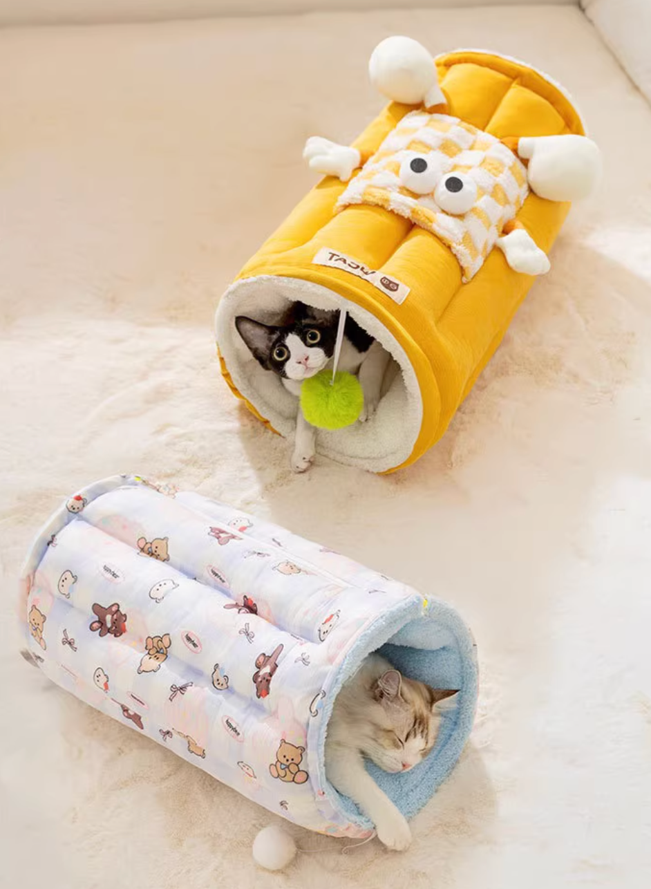 神经猫 宠物猫窝隧道窝 玩睡一体秋冬加厚款猫床猫咪垫子 卡通大眼睛猫隧道 两色可选