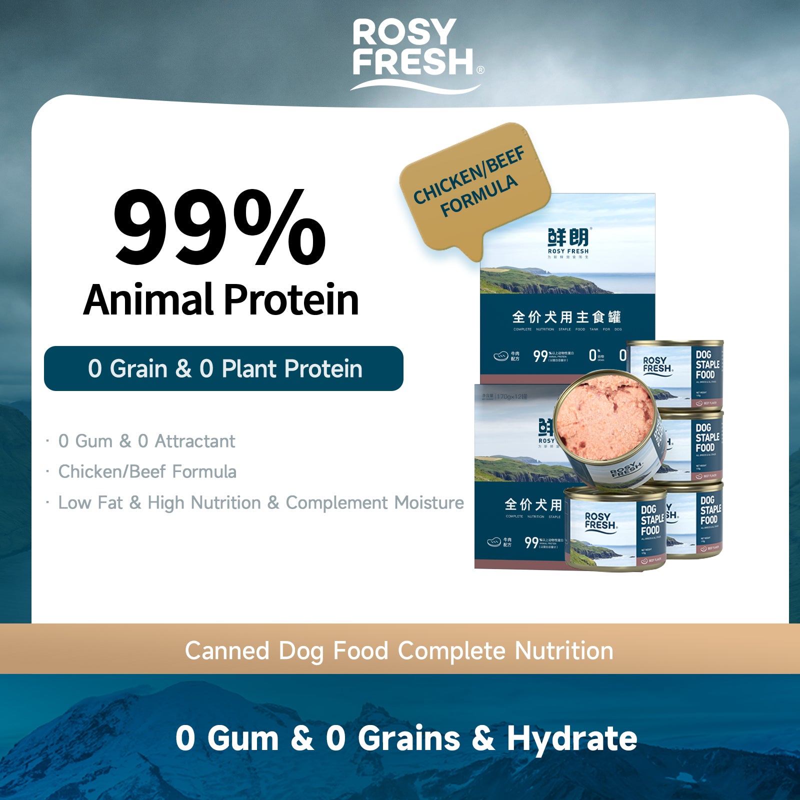 Rosy Fresh Beef Recipe Dog Wet Food - 170g*4cans