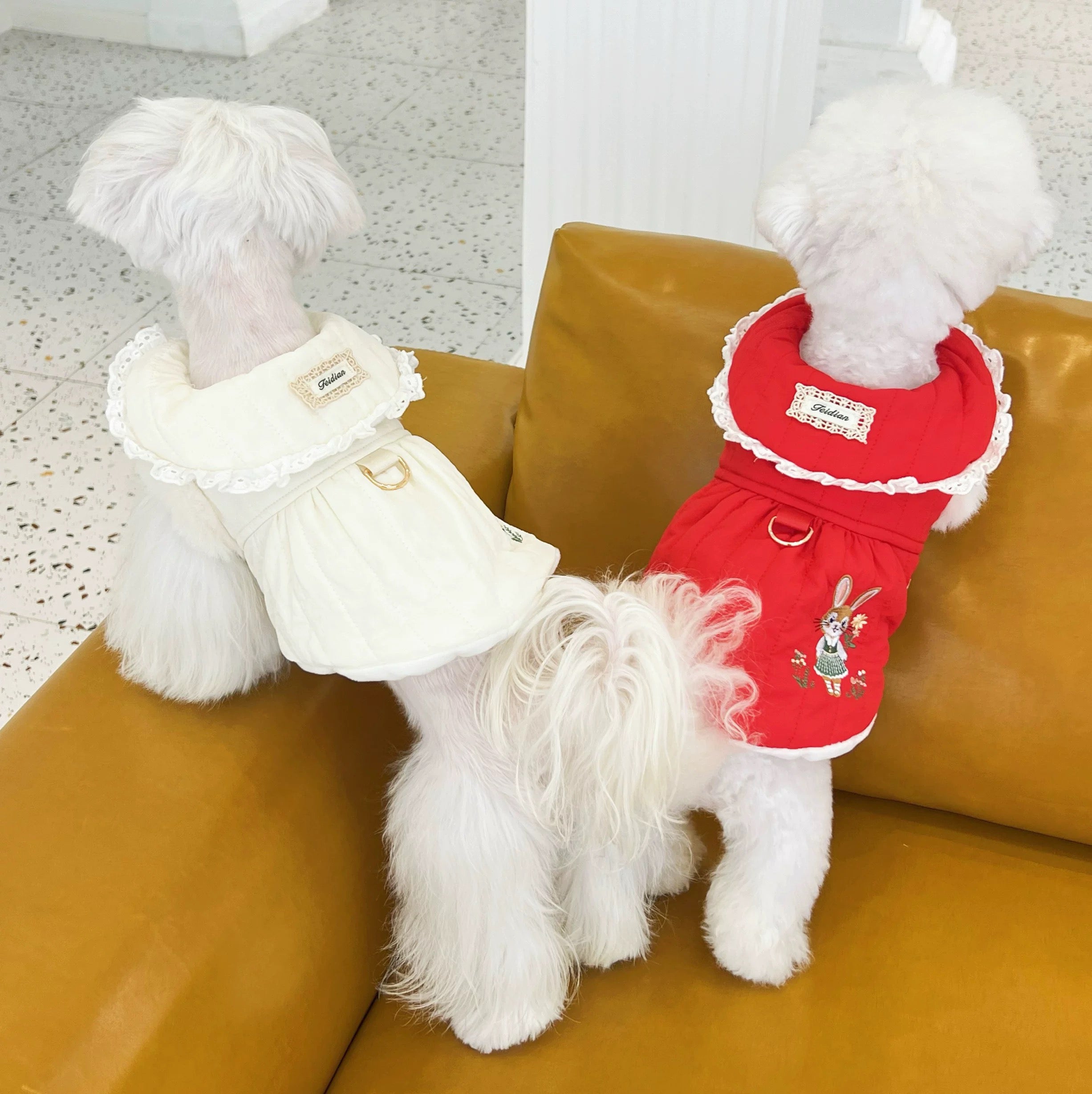 Rabbit Embroidery & Doll Collar Cotton Coat For Dog & Cat