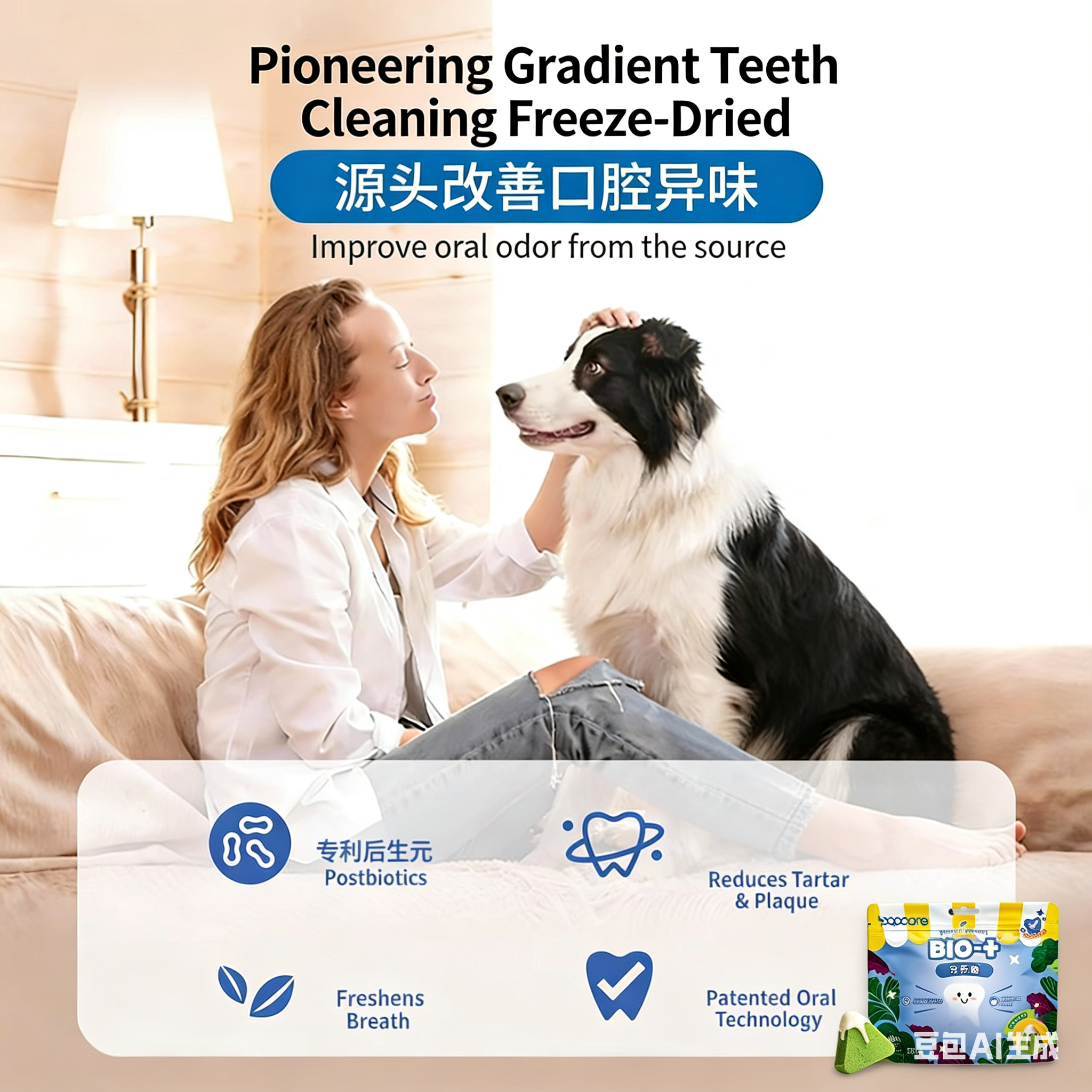 Popcare泡泡可儿 牙乐脆洁齿冻干 添加益生元 磨牙洁牙冻干 犬猫通用 四口味可选