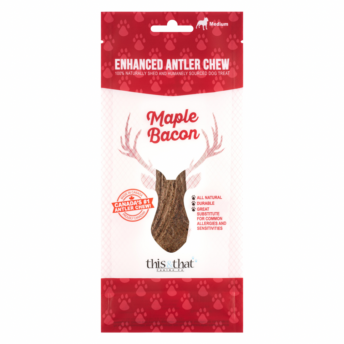 This & That Enhanced Antler Dog Chew Treat - Maple Bacon