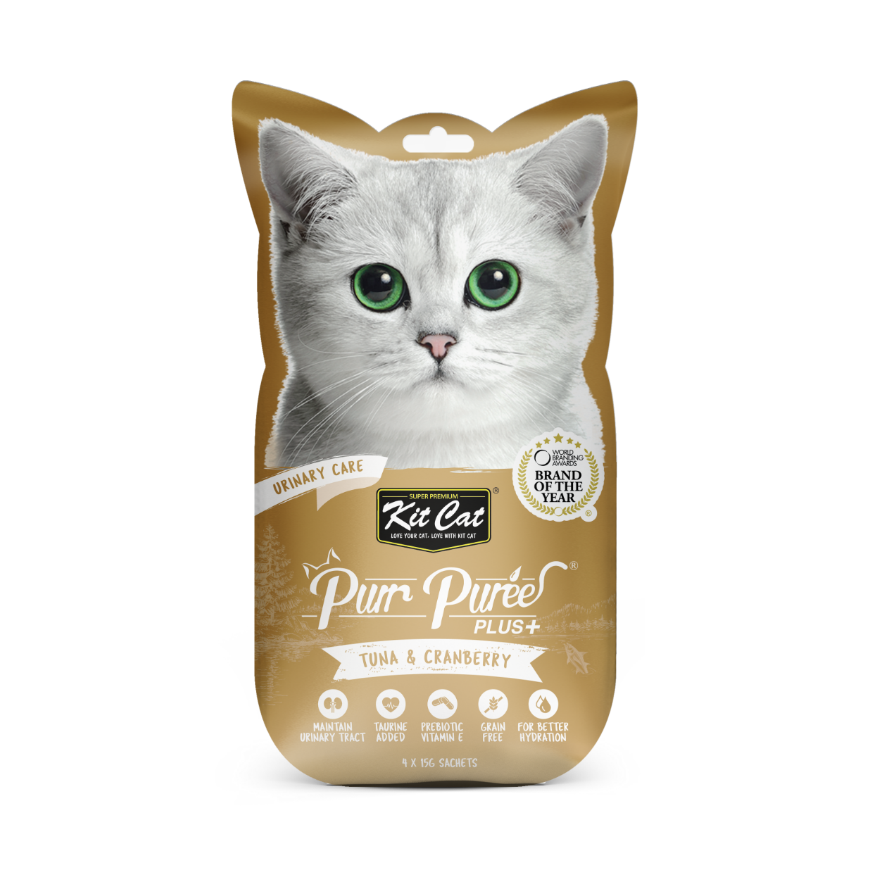 Kit Cat Purr Puree Plus Cat Treat - Tuna & Cranberry 4x15g