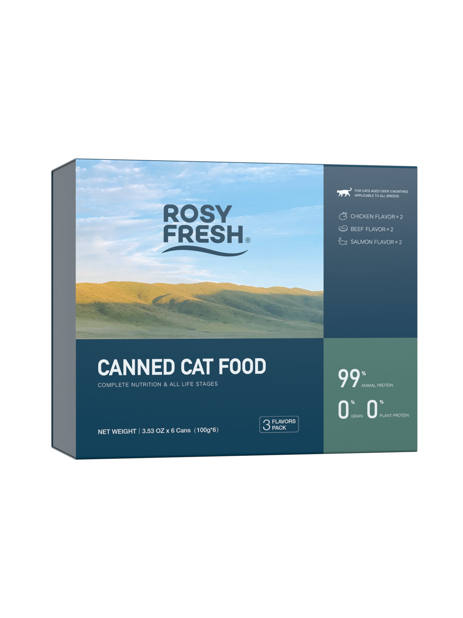 Rosy Fresh Chicken & Salmon & Beef Recipe Cat Wet Food - 100g*6 cans