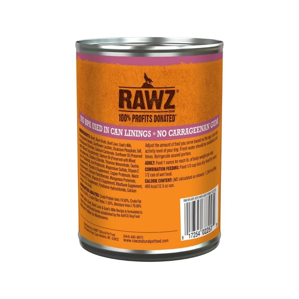 Rawz with Goat Milk 96% Beef & Beef Liver Canned Dog Food