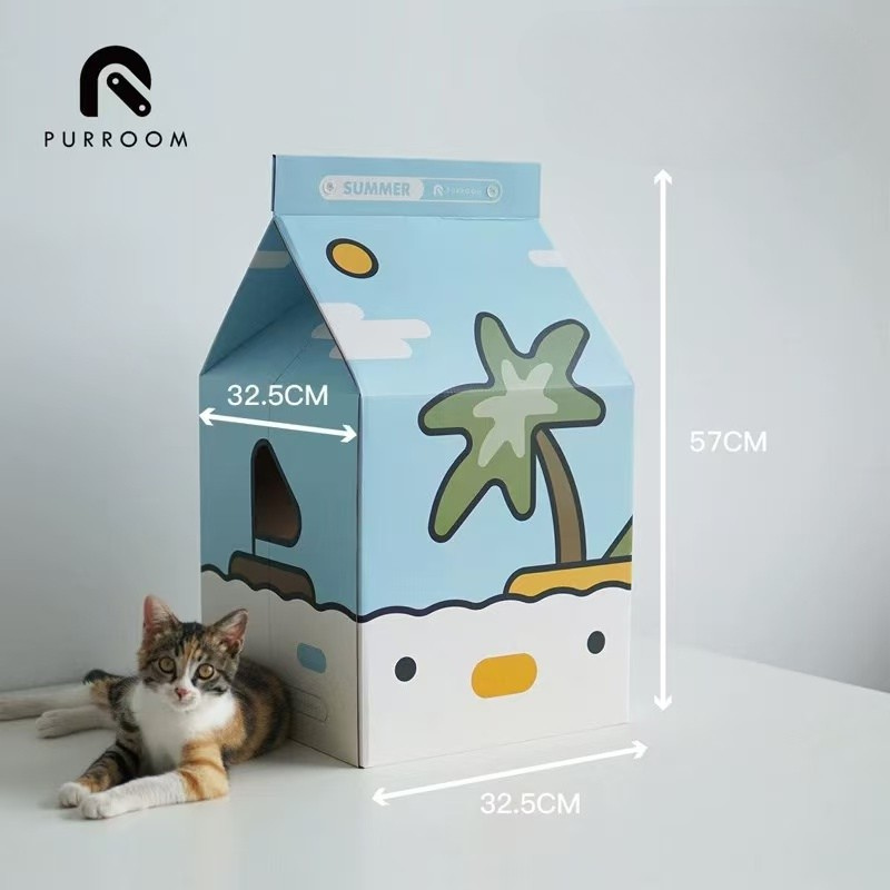 Purroom 牛奶盒猫窝猫抓板 别墅立式房子牛奶盒 瓦楞纸猫抓盒子