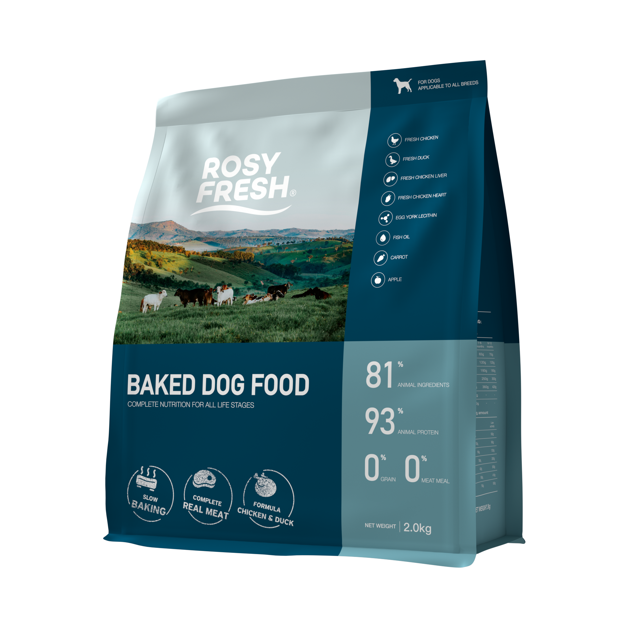 Rosy Fresh Chicken & Duck Recipe Baked All Life Stage Dog Dry Food - 2 Sizes