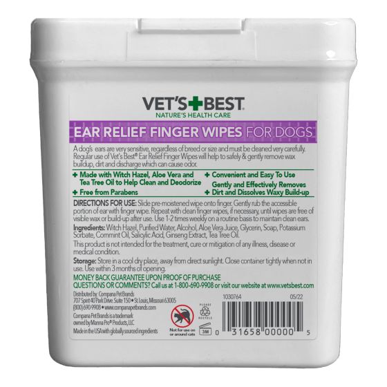 Vet's Best Ear Relief Finger Wipes For Dogs & Cats - 50ct