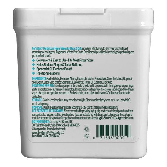 Vet's Best Dental Finger Wipes For Dogs & Cats - 50ct