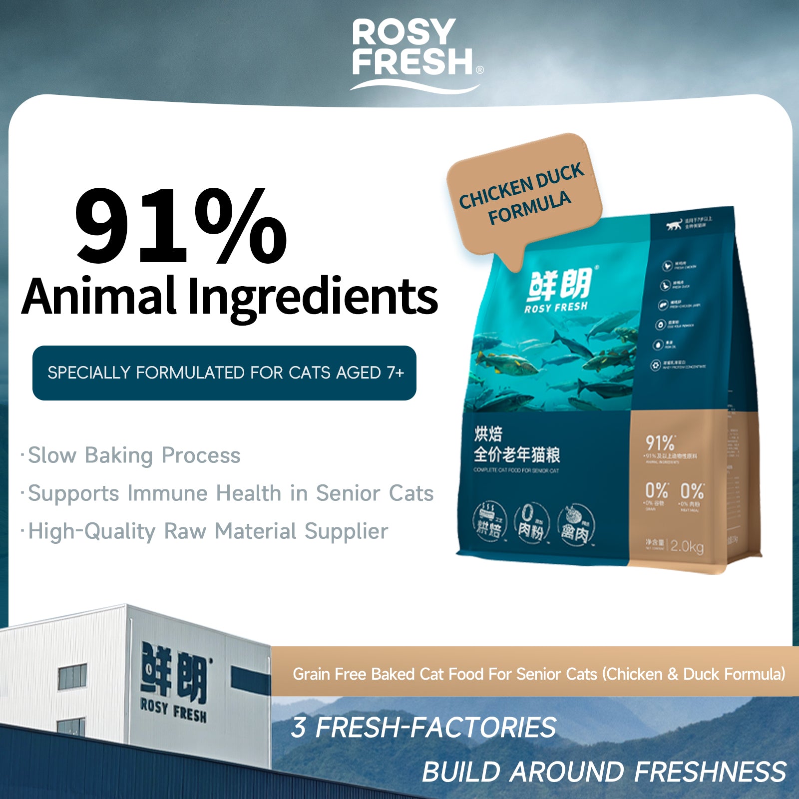 Rosy Fresh Chicken & Duck Recipe Baked Senior Cat Food