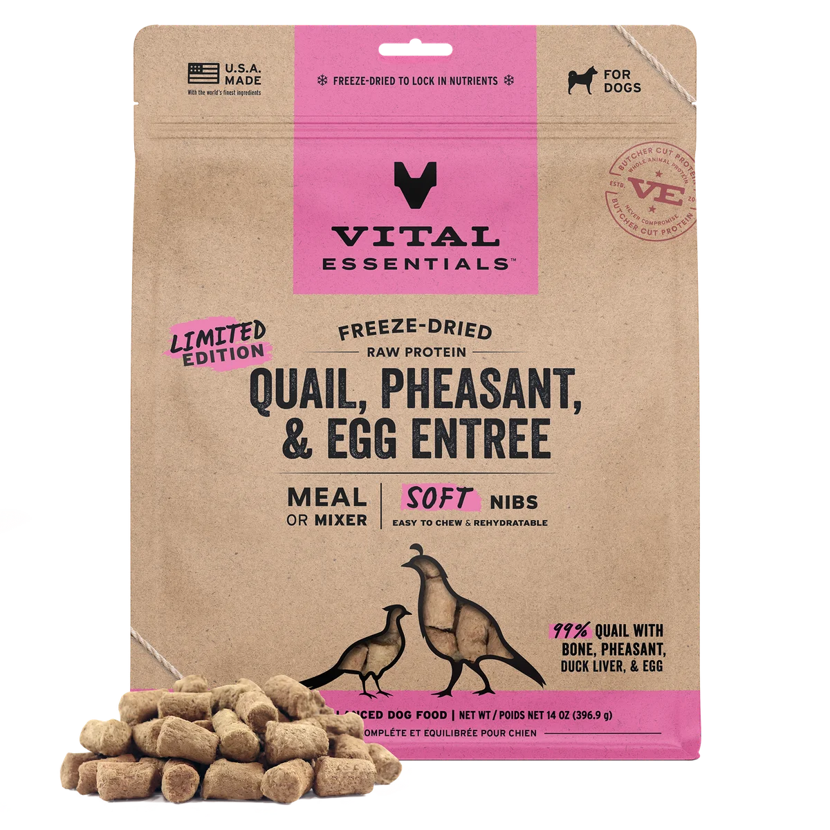 Vital Essentials Freeze-Dried Raw Quail, Pheasant & Egg Soft Nibs For Dogs