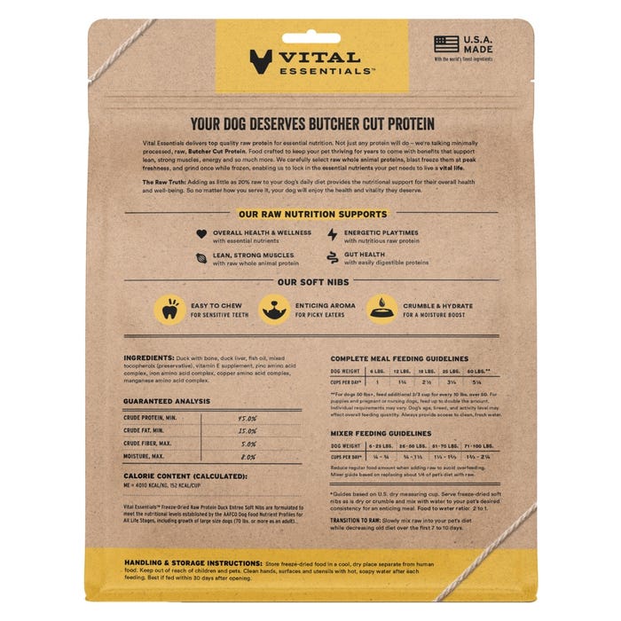 Vital Essentials Freeze-Dried Raw Duck Soft Nibs For Dogs