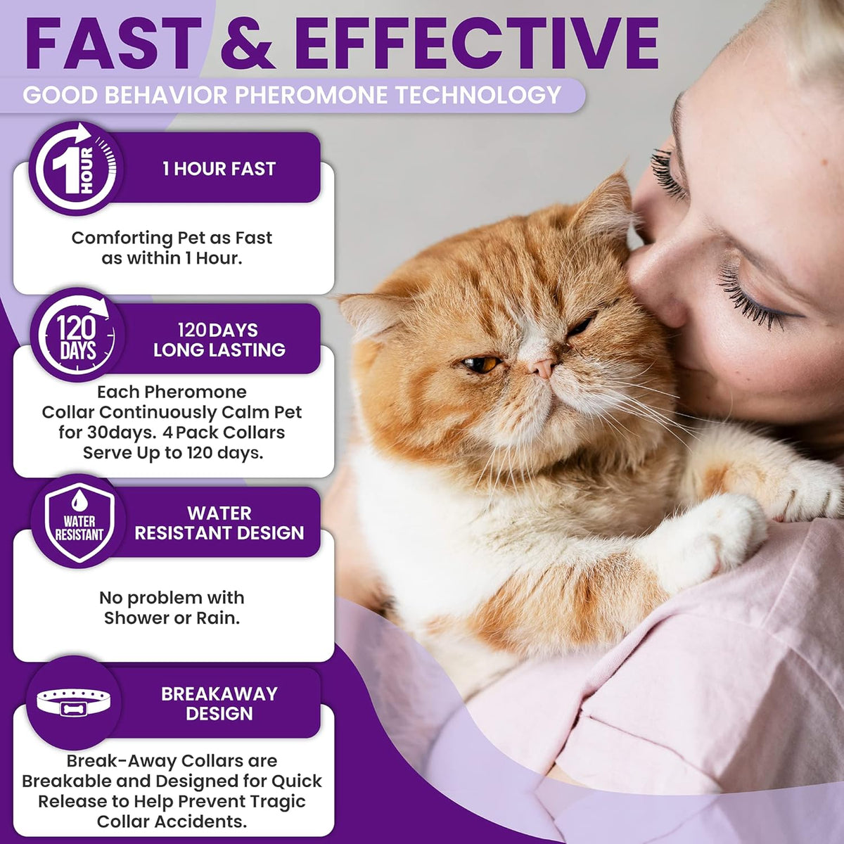 TriOak 4 Pack Calming Collar for Cats, Pheromone Collar for Anxiety, Efficient Relieve Anxiety Stress (Purple)
