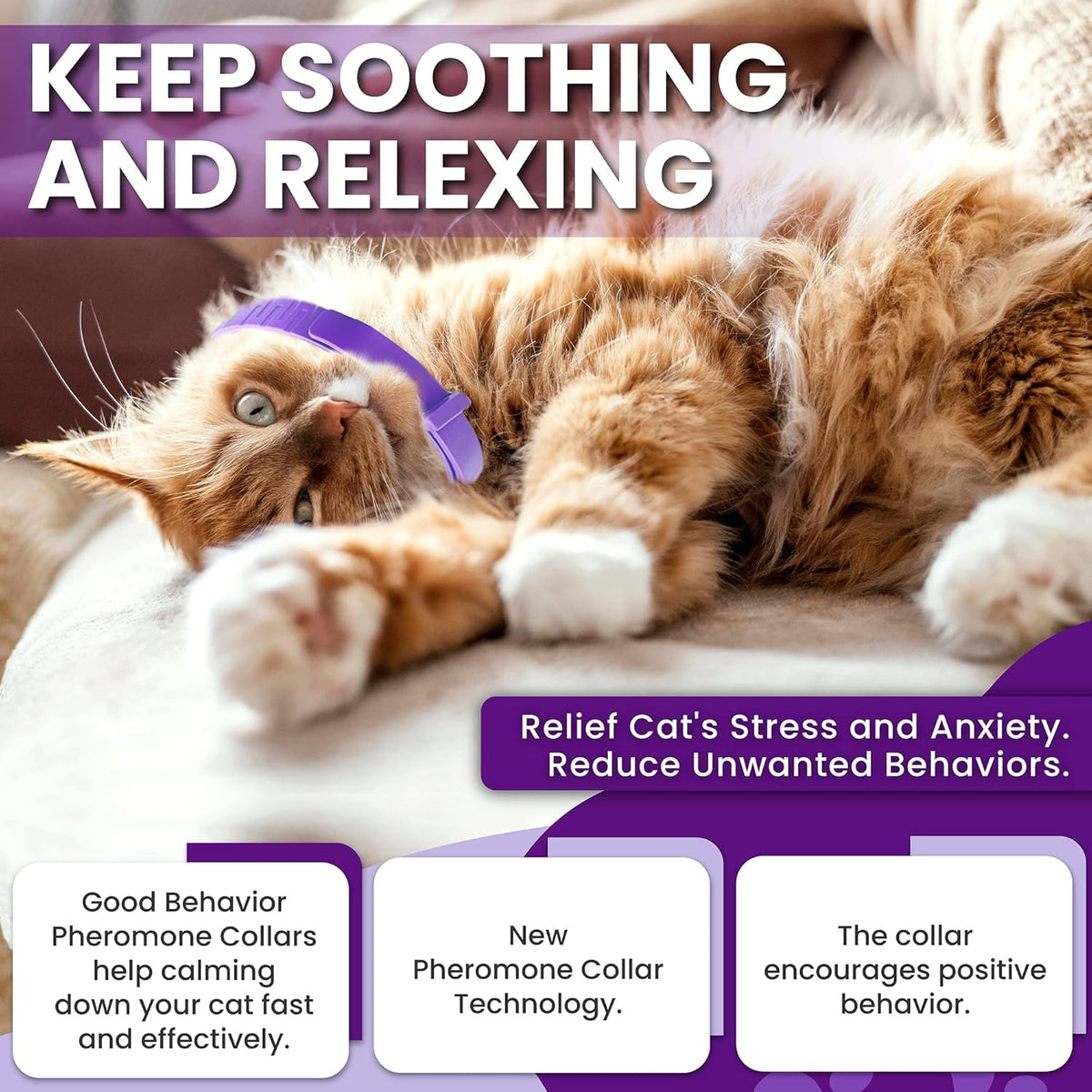 TriOak 4 Pack Calming Collar for Cats, Pheromone Collar for Anxiety, Efficient Relieve Anxiety Stress (Purple)