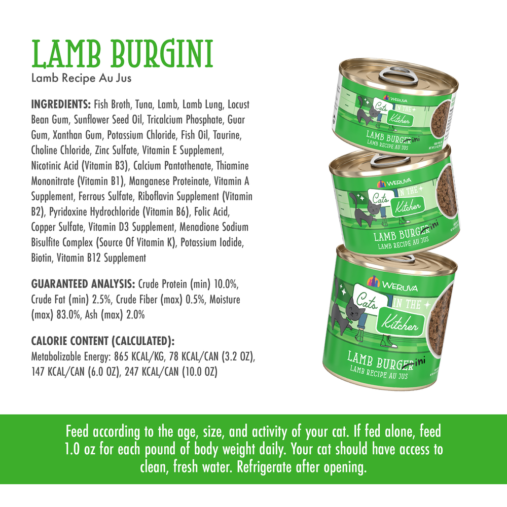 Weruva Cats in the Kitchen Lamb Burger-ini - Lamb Recipe Au Jus