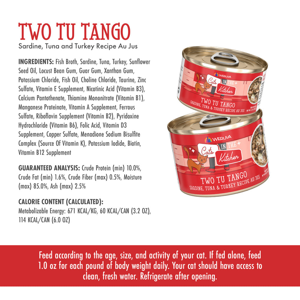 Weruva Cats in the Kitchen Two Tu Tango - Sardine, Tuna and Turkey Recipe Au Jus