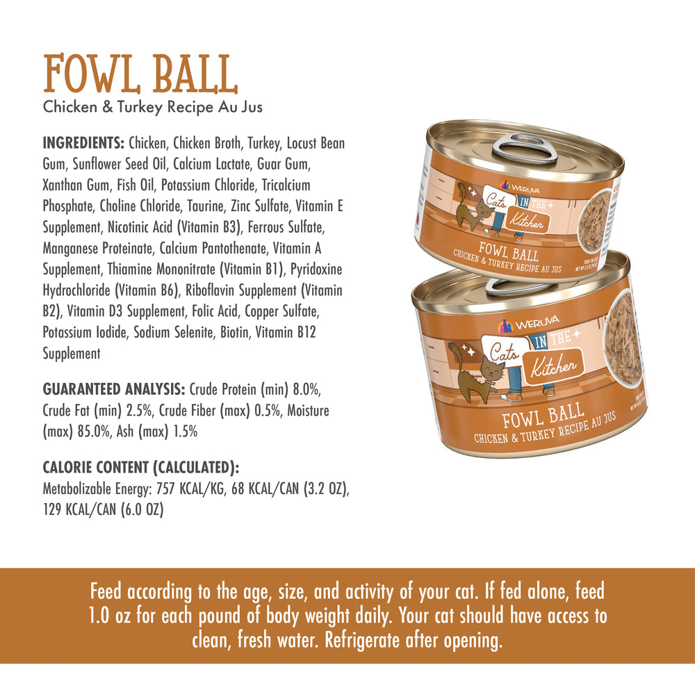 Weruva Cats in the Kitchen Fowl Ball - Chicken Breast & Turkey Au Jus