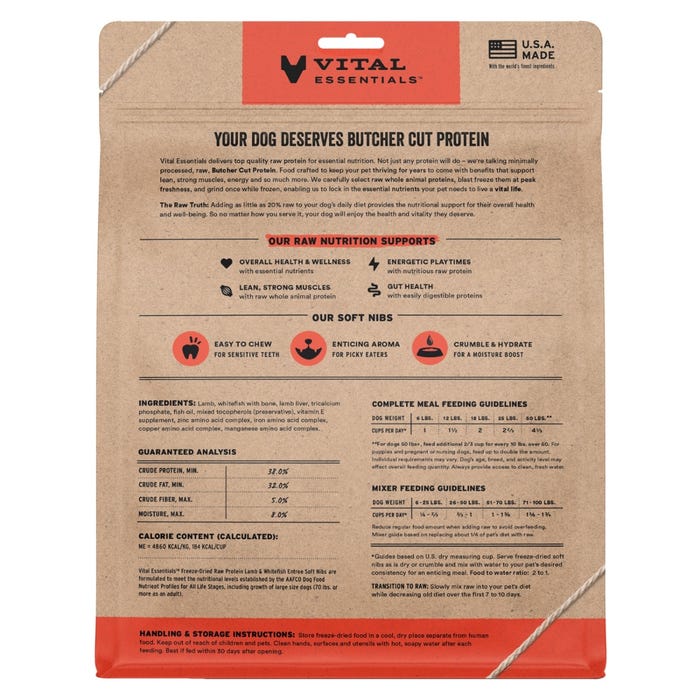 Vital Essentials Freeze-Dried Raw Lamb & Whitefish Soft Nibs For Dogs