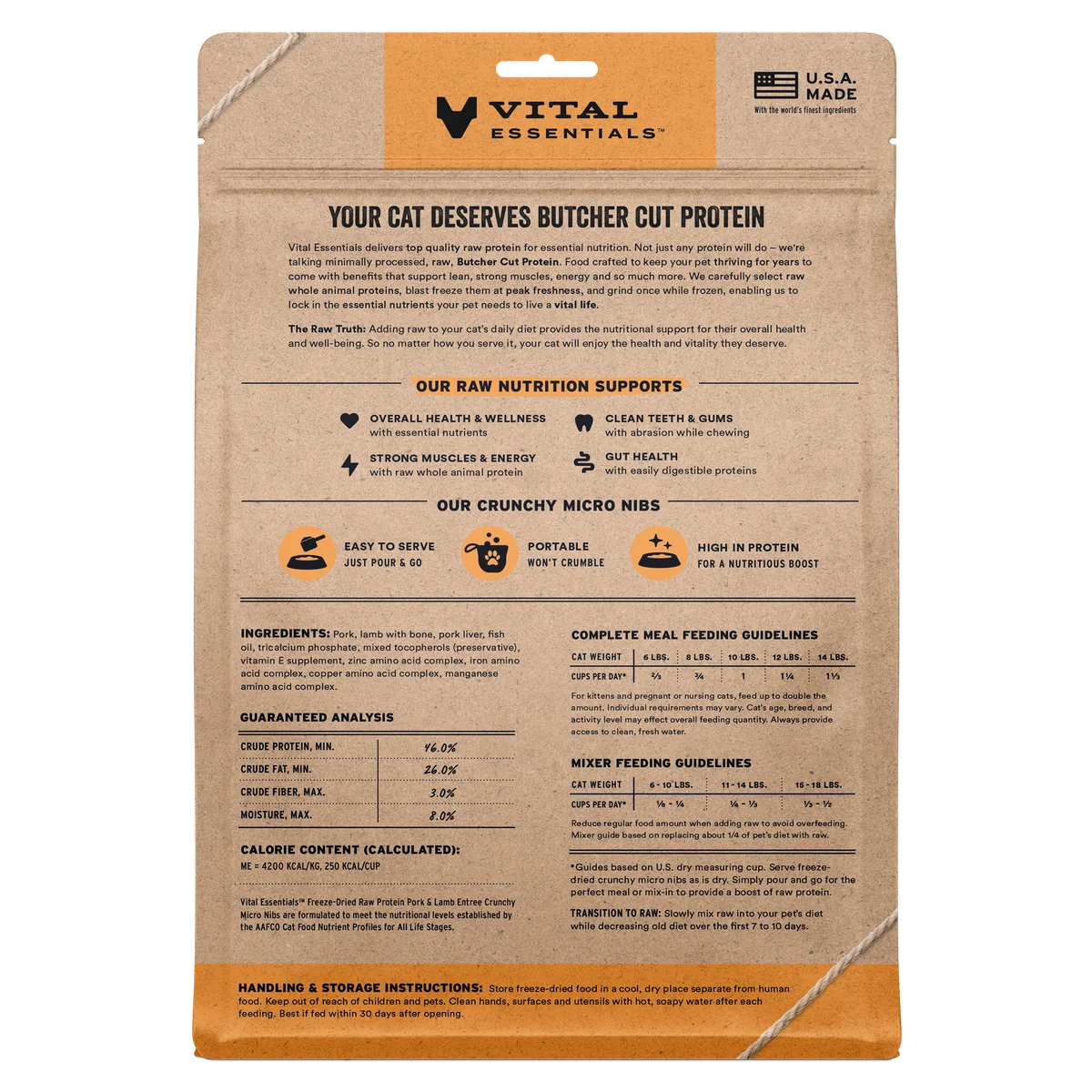 Vital Essentials Freeze-Dried Raw Pork & Lamb For Cats - Crunchy Micro Nibs