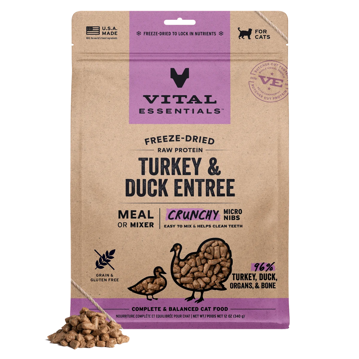 VitalEssentials VE 猫咪小小粒主食冻干 火鸡鸭肉配方 一袋340g