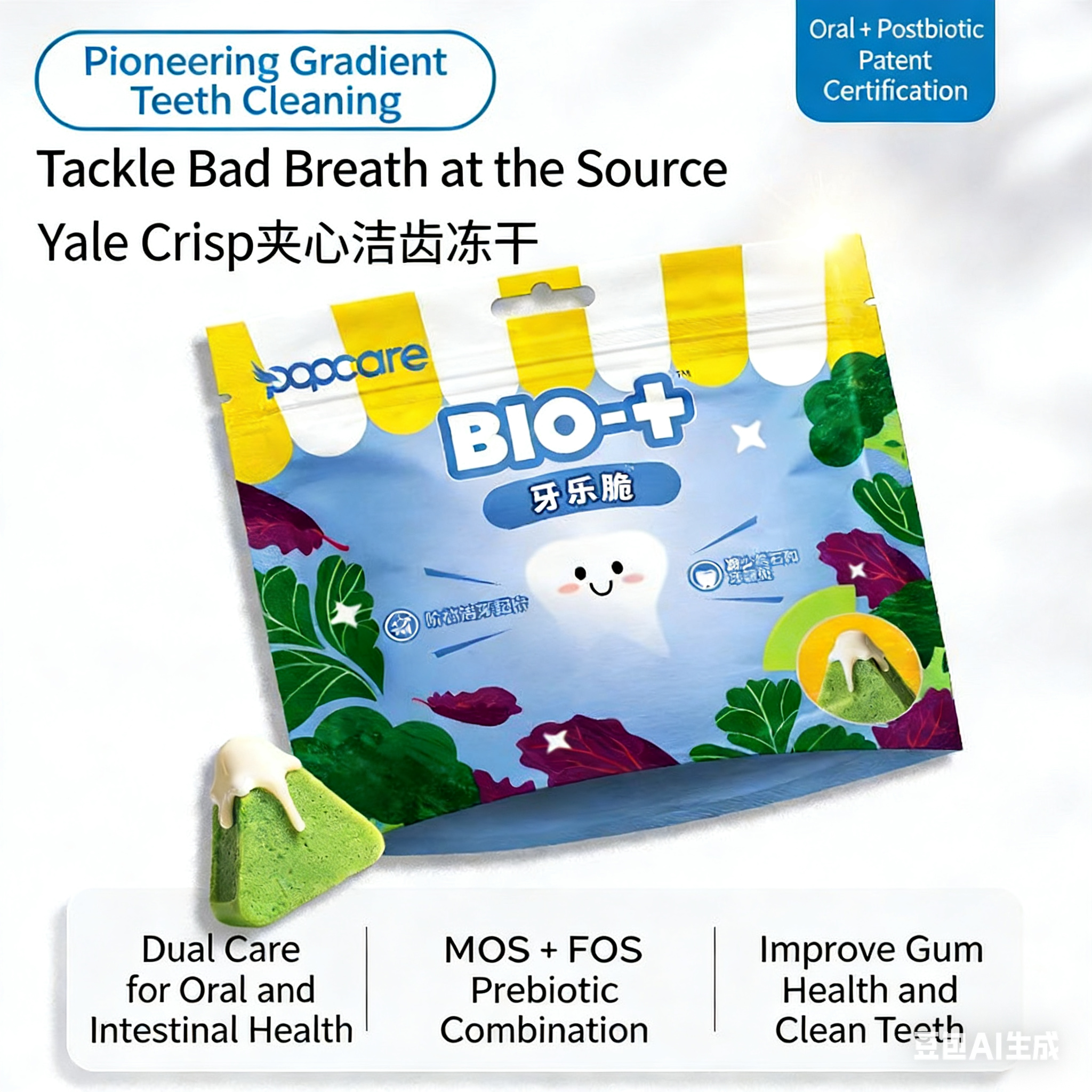 Popcare泡泡可儿 牙乐脆洁齿冻干 添加益生元 磨牙洁牙冻干 犬猫通用 四口味可选