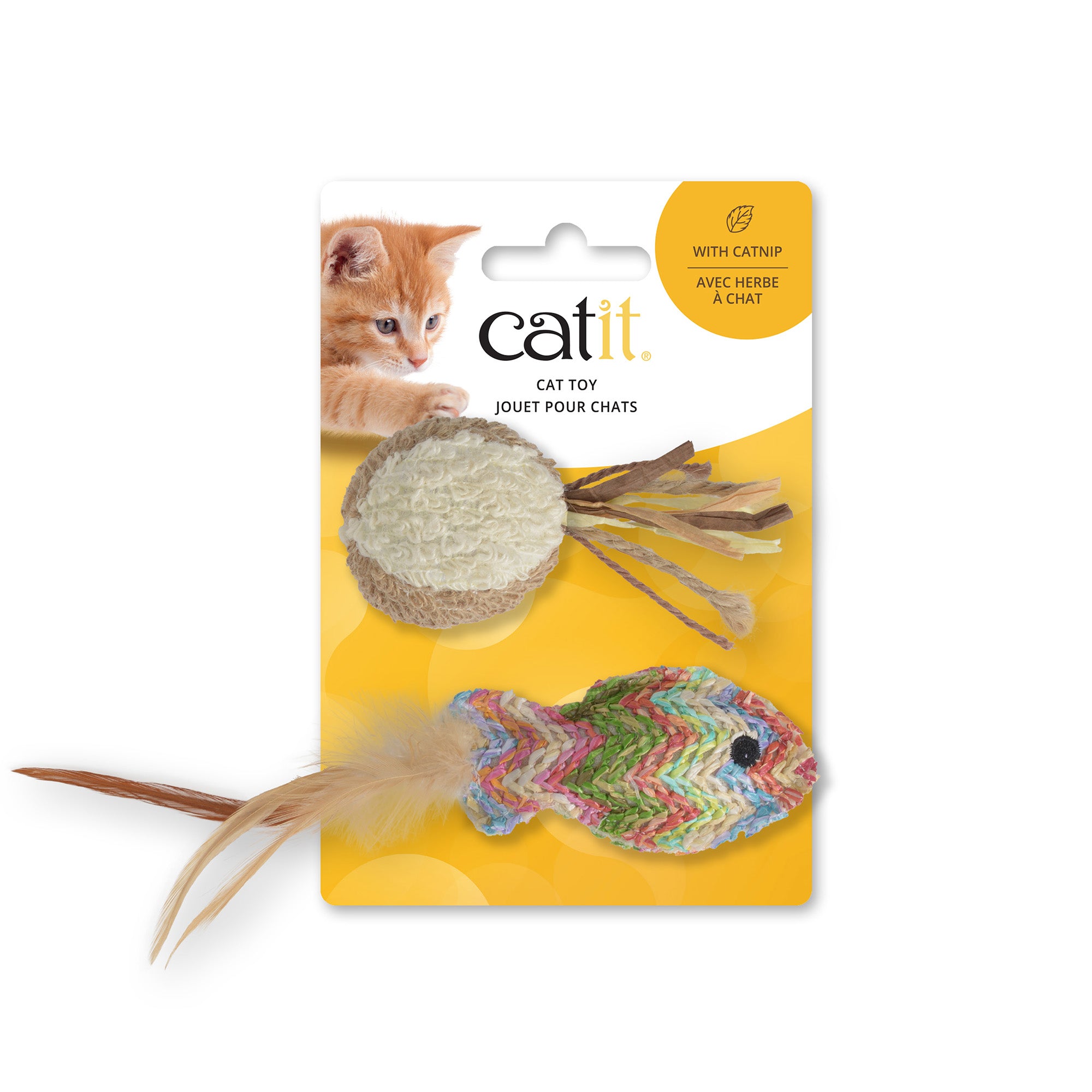 Catit Cat Toy - Straw Woven Fish and Terry Ball