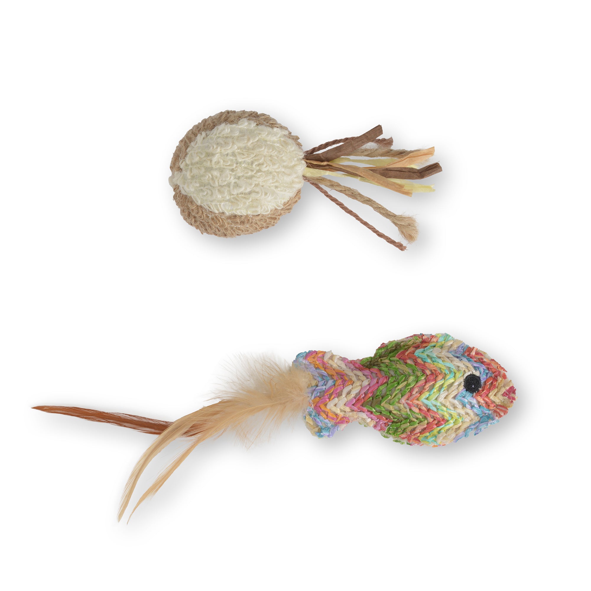 Catit Cat Toy - Straw Woven Fish and Terry Ball