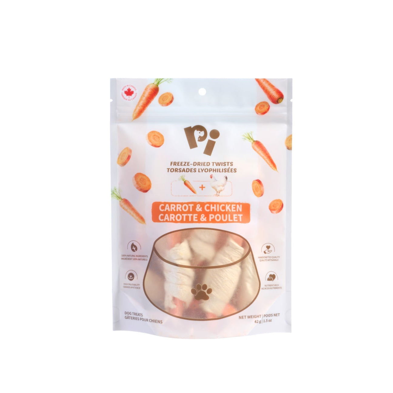 PI 狗狗专用 鸡肉卷蔬果冻干 训练磨牙必备 胡萝卜鸡肉卷 一袋35g