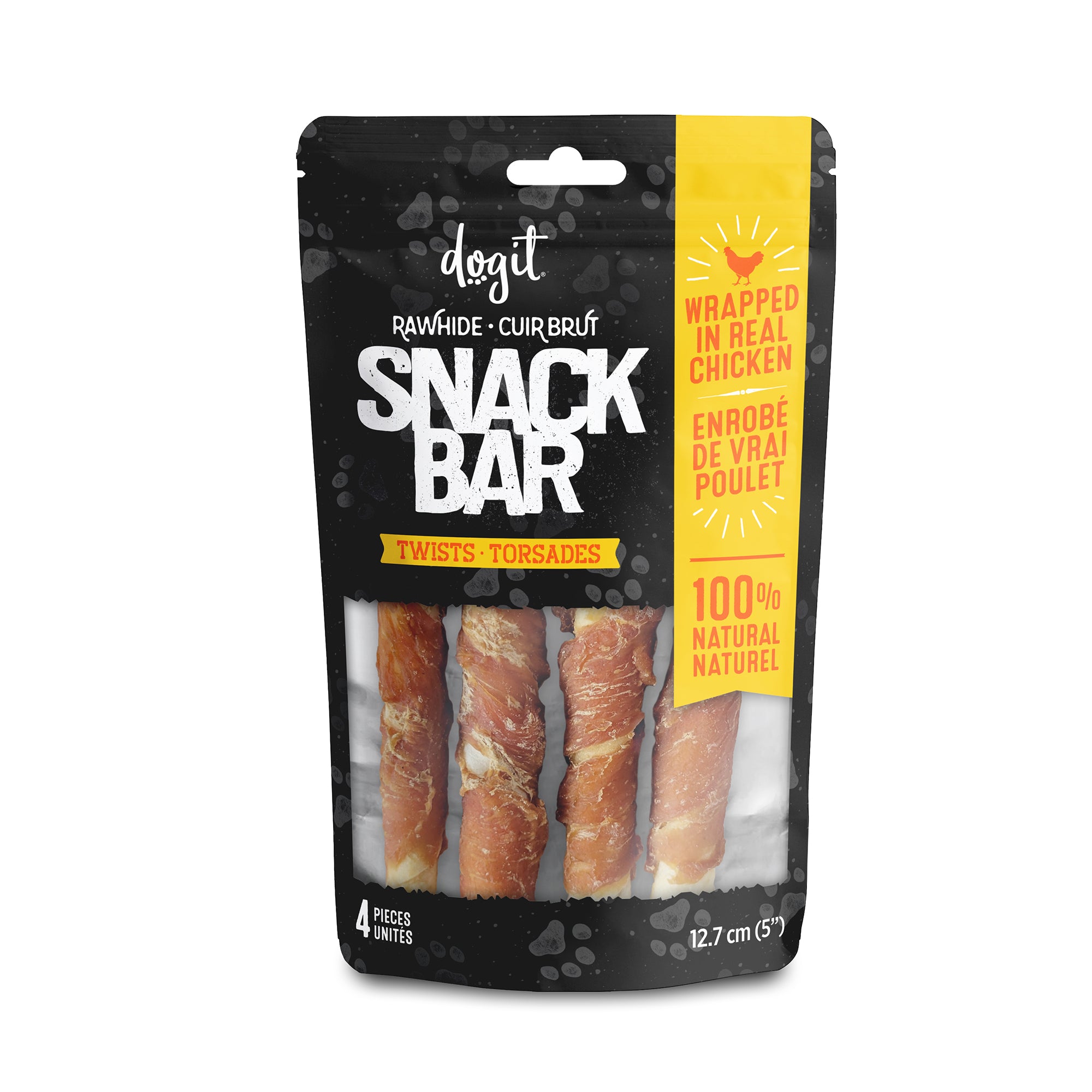 Dogit SnackBar Rawhide -  Chicken-Wrapped Twists - 4 pcs (12.7 cm/5 in)