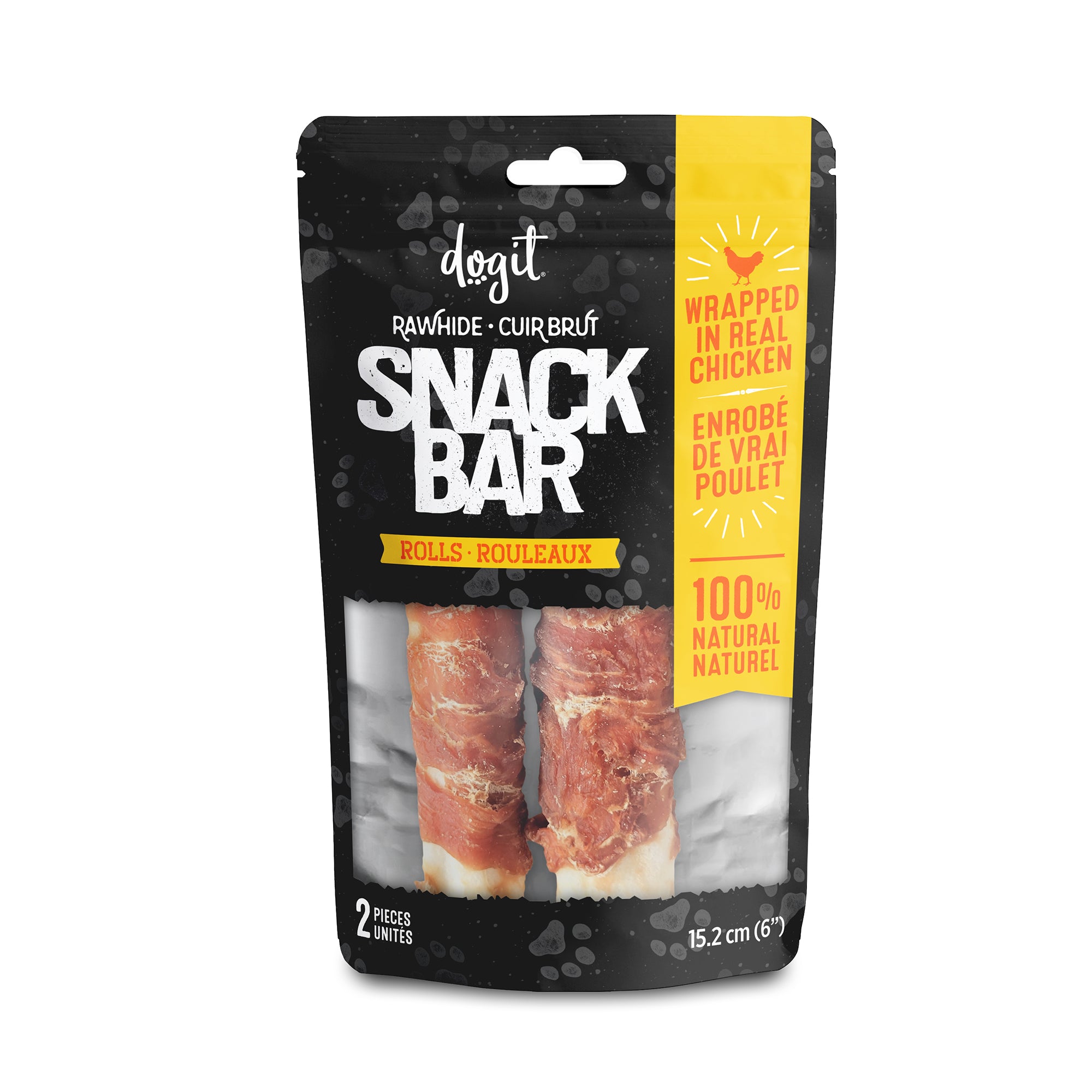 Dogit SnackBar Rawhide - Chicken-Wrapped Rolls - 2 pcs (15.2 cm/6 in)