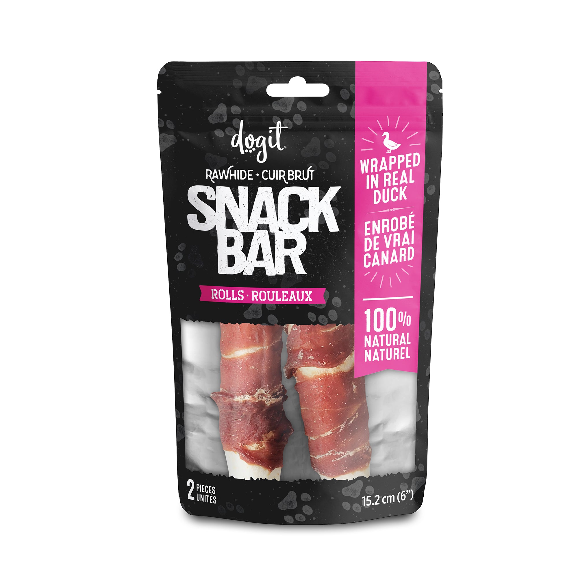 Dogit SnackBar Rawhide - Duck-Wrapped Rolls - 2 pcs (15.2 cm/6 in)