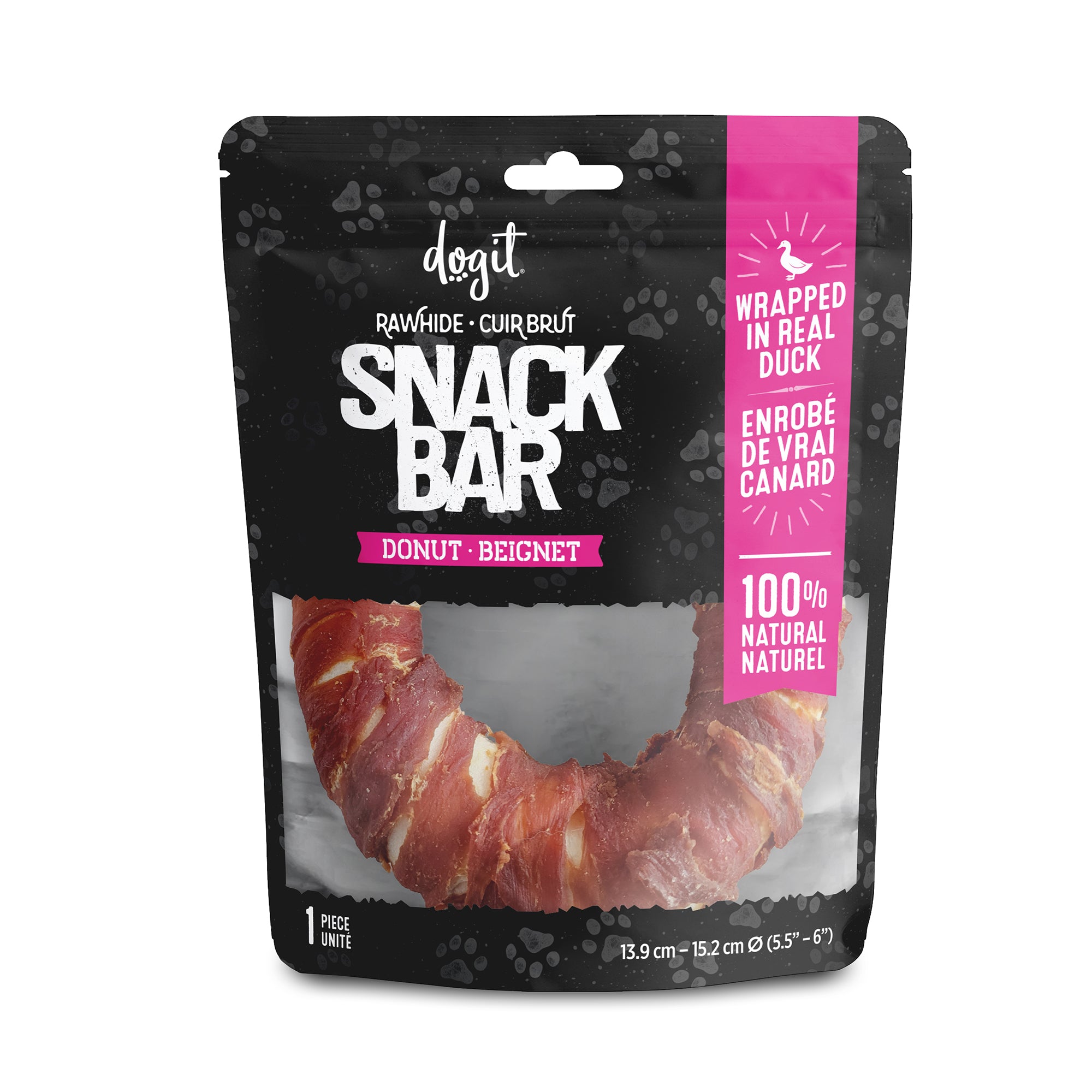 Dogit SnackBarRawhide - Duck-Wrapped Donuts - 1 pc (13.9 - 15.2 cm/5.5 - 6 in dia.)
