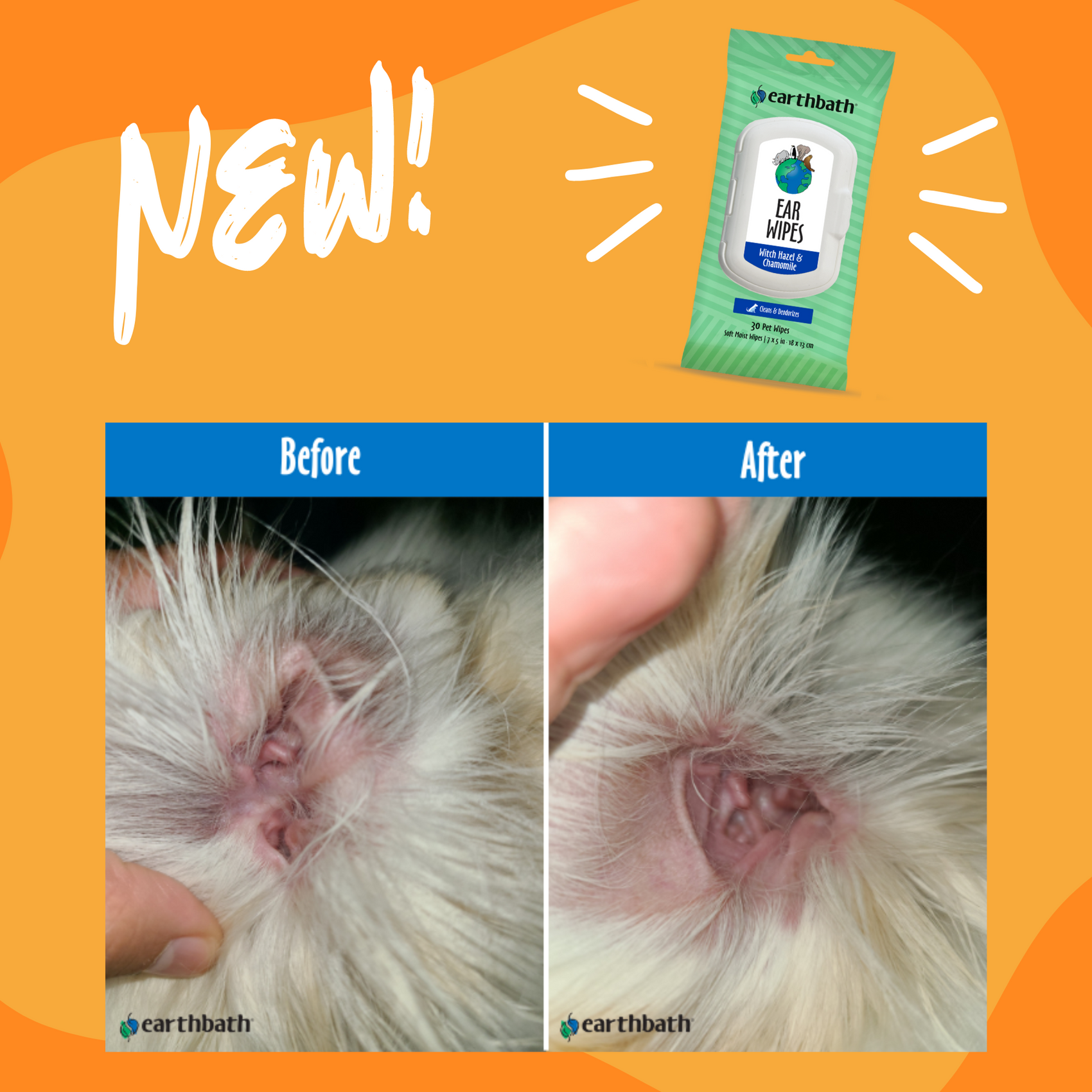 Earthbath Ear Wipes - Cleans & Deodorizes - 30 Wipes