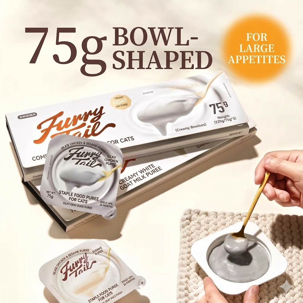 Furrytail尾巴生活 灰白泥猫主食餐盒 白羽鸡+乌骨鸡黑芝麻 两口味混合装 一盒35g*6罐